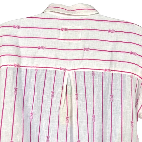 Rails Whitney Pineapple Stripe Linen Blend Button-Up Shirt XS White & Pink NWT - Picture 6 of 12